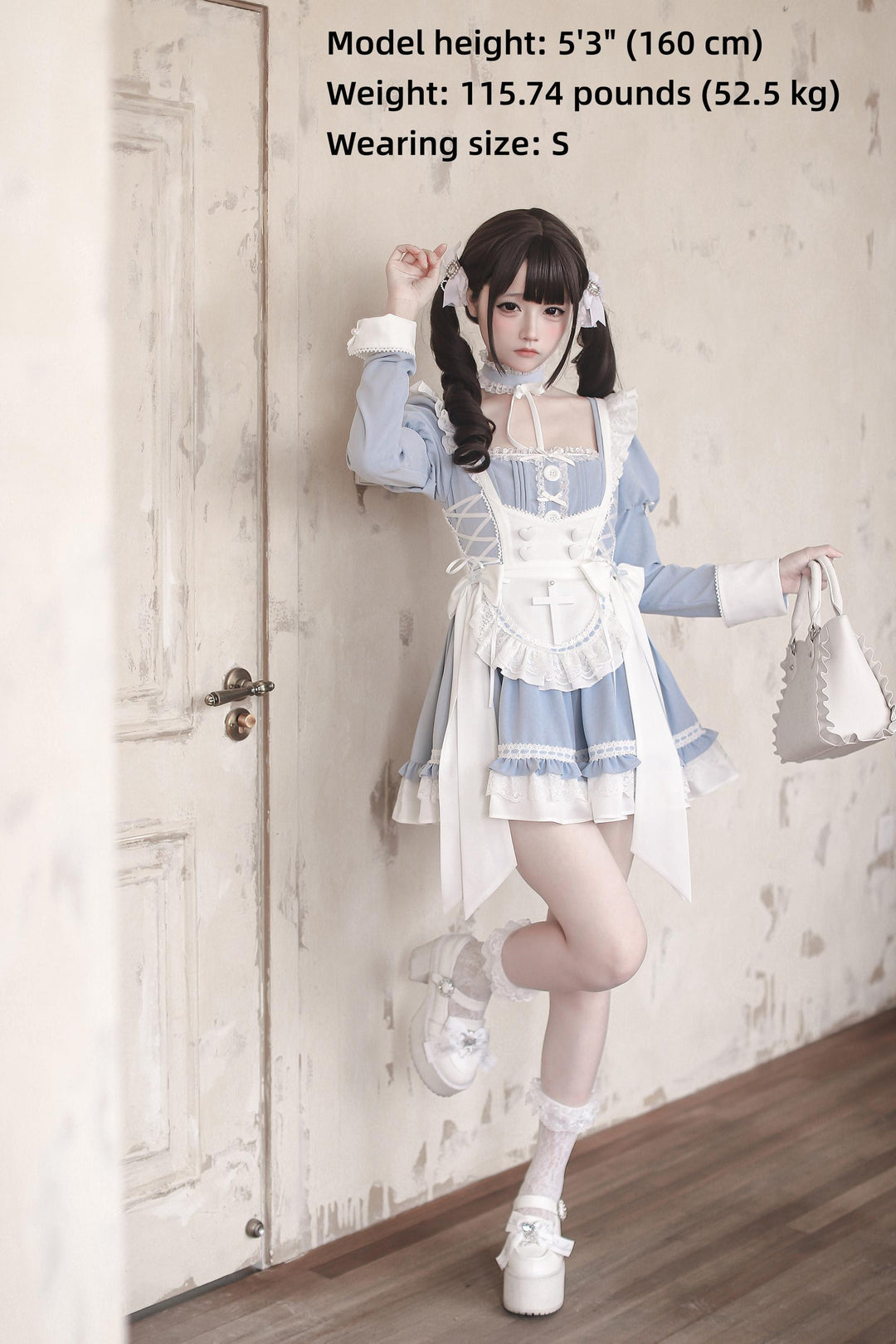 Ryousangata Water Blue Dress Set, Detachable Apron 44927:828879