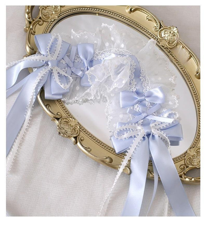 Lolita Headdress Blue Satin Ballet Hair Clip Lace Headband 37020:551608 37020:551608