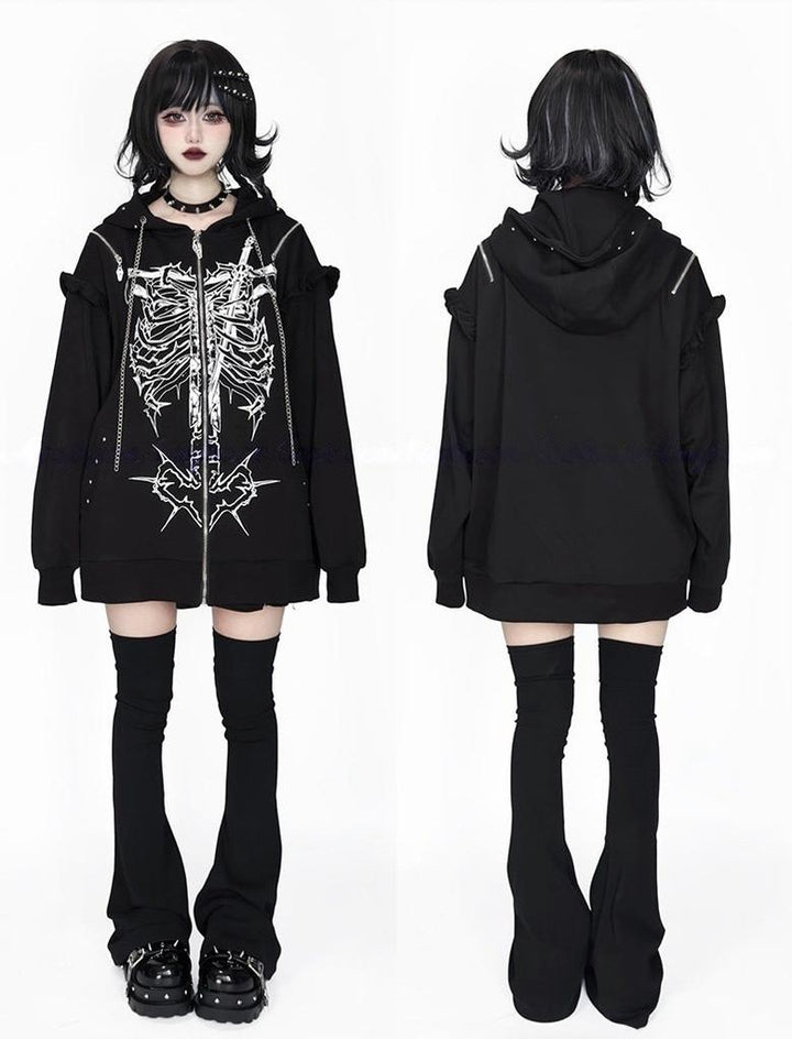 Subculture Ribcage Printed Short Coat, Zipper Shoulder 44482:811069