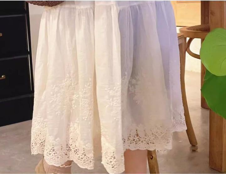 Mori Kei Underskirt Cotton Hollow Lace Spliced Skirt 36220:524796 36220:524796