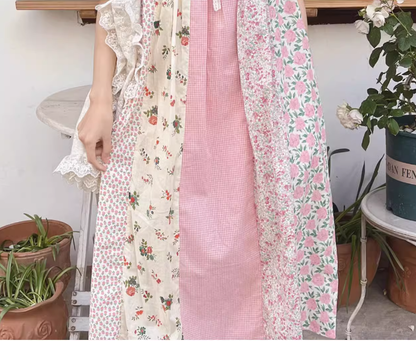Mori Kei Cottagecore Dress Floral Dress Lantern Sleeves Dress 36216:524412