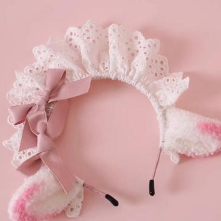 Jirai Kei Lolita Lace Hairband Sweet Sheep Brooch Hair Clip 28940:341766 28940:341766