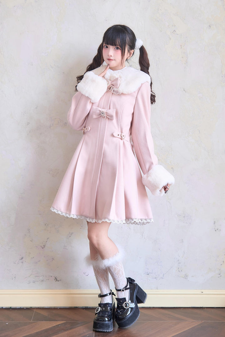 Jirai Kei Winter Coat Fur Collar Lace Coat With Bows 41410:698414