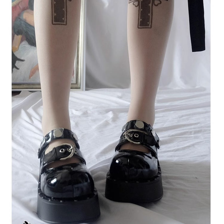 Harajuku Punk Belt Buckle Rivet Thick Sole Round Toe Shoes 21874:317424 21874:317424