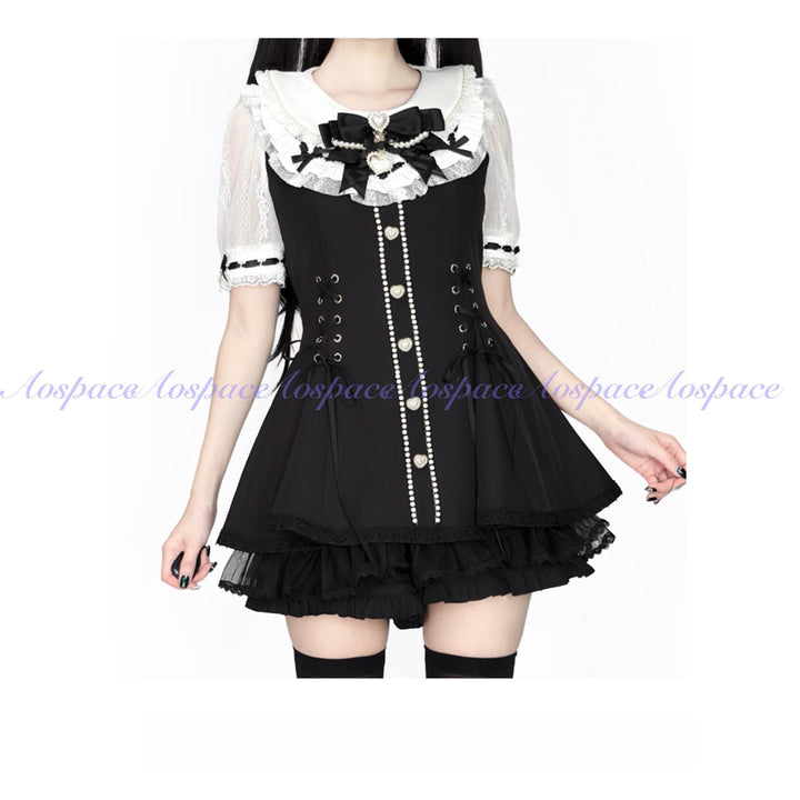 Jirai Kei Lace-Sleeved Dress, Elastic Shorts (L M S XL XS) 44759:824561