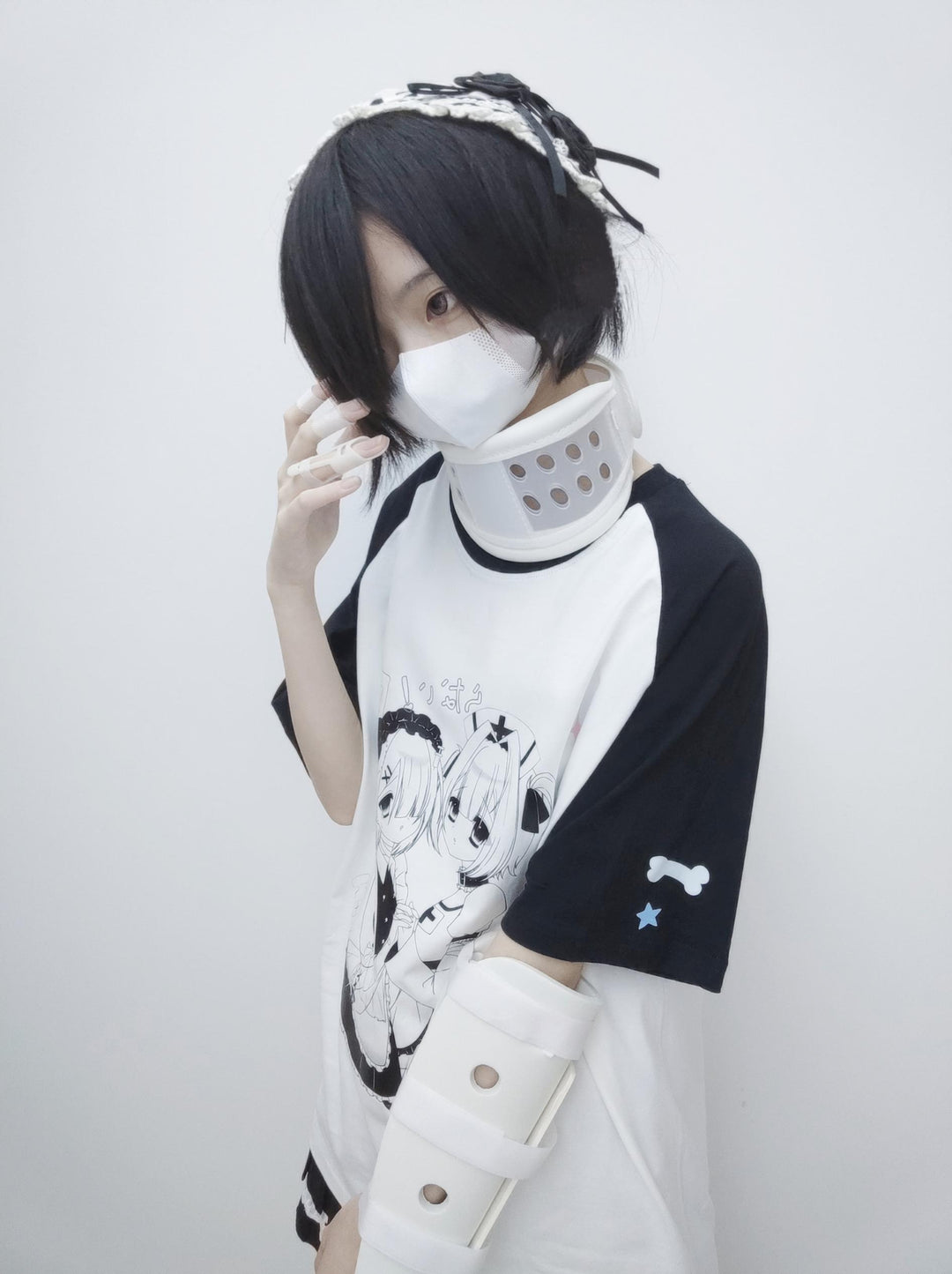 Yami Kawaii T-shirt Black White Subculture Cotton T-shirt 35690:499434 35690:499434