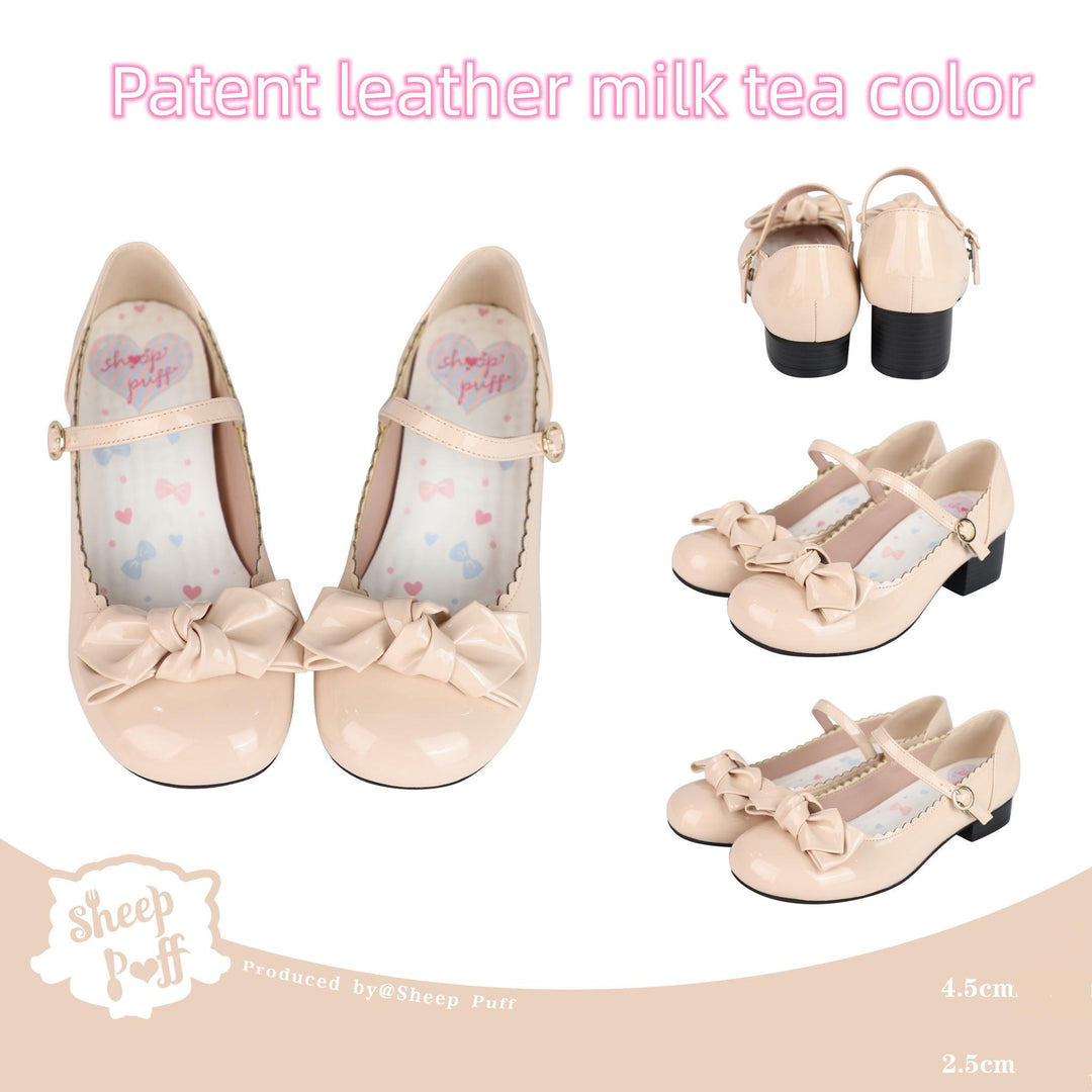 Kawaii Lolita Round-toe Bow Flat Shoes Low-heeled Shoes 15Colors (36 37 38 39 40 41) 22818:330364