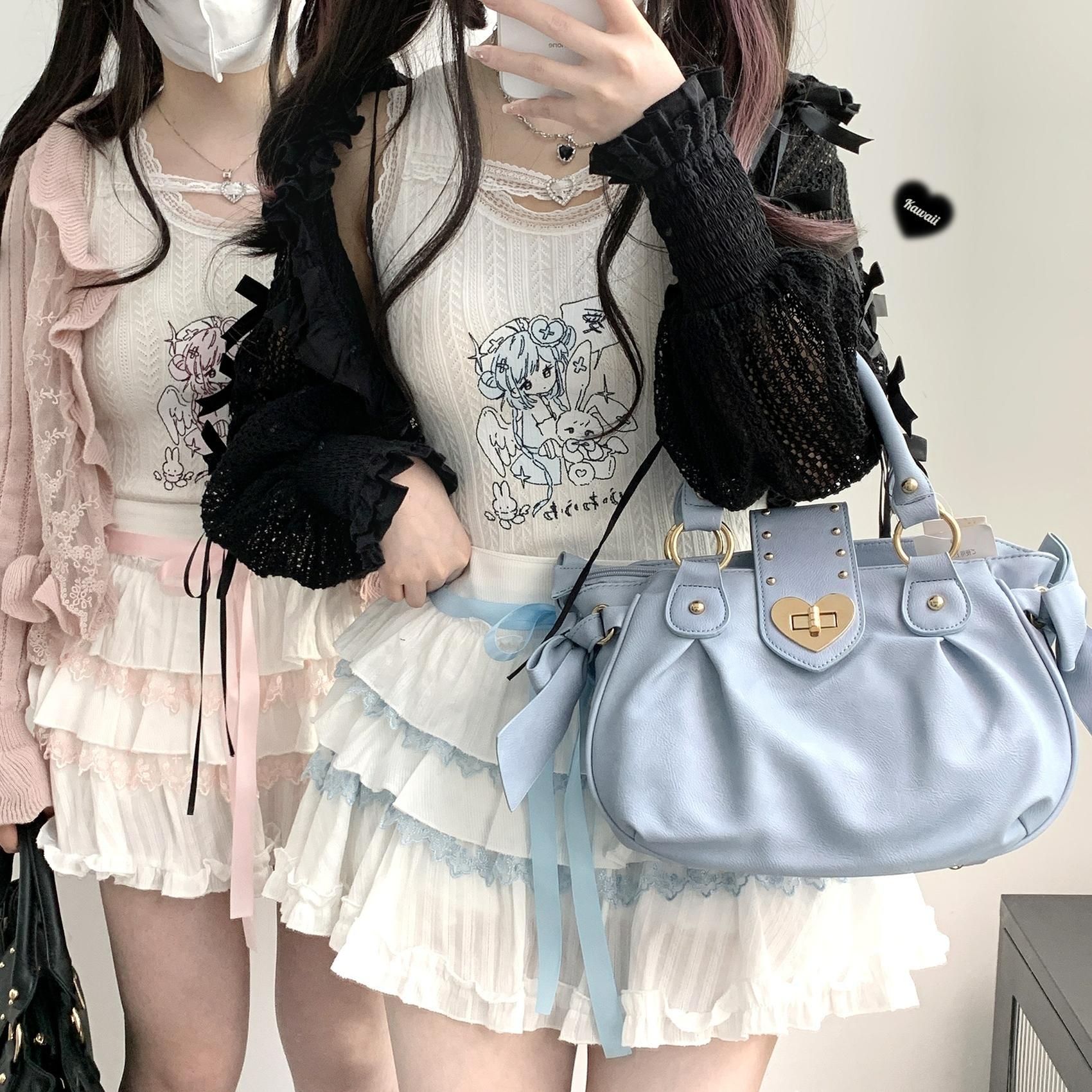 Jirai Kei Vest Lace White Top Anime Print Tank Top 36788:536514