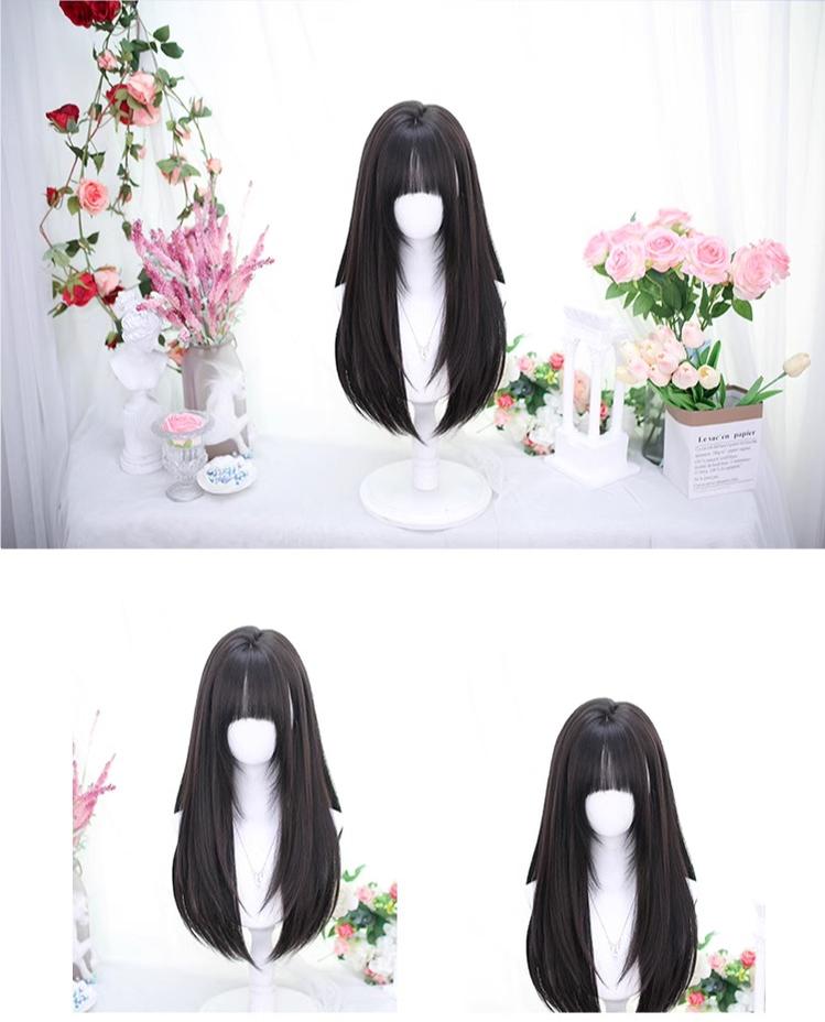 Lolita Wig Black Brown Wigs Medium Length Straight Wigs 35600:496392 35600:496392