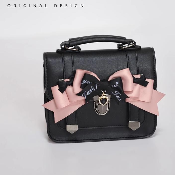 Black Jirai Kei Bag JK Uniforms Bag With Bow And Rhinestone
