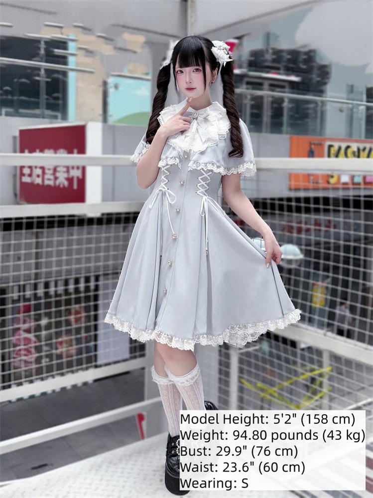 Ryousangata Cape Layered Dress, White & Blue 45573:853454