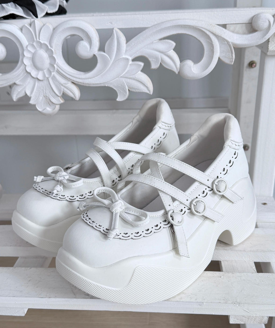 Kawaii Platform Sneakers, Adjustable Buckle, Premium Leather (White / 34 35 36 37 38 39 40 41 42) 43350:774180