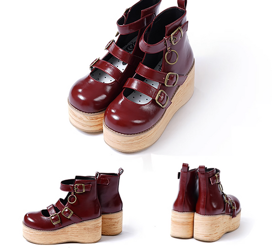 Retro Lolita Round Toe Platform Shoes Multicolor (34 35 36 37 38 39 40 41 / Burgundy) 21620:316366