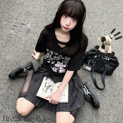 Jirai Kei T-shirt Bear Printed Short Sleeve Top For Summer 37570:563318