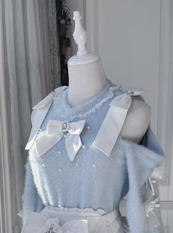 Jirai Kei Open-Shoulder Sweater, High-Waist Cross Skirt (2XL L M XL) 44377:807432