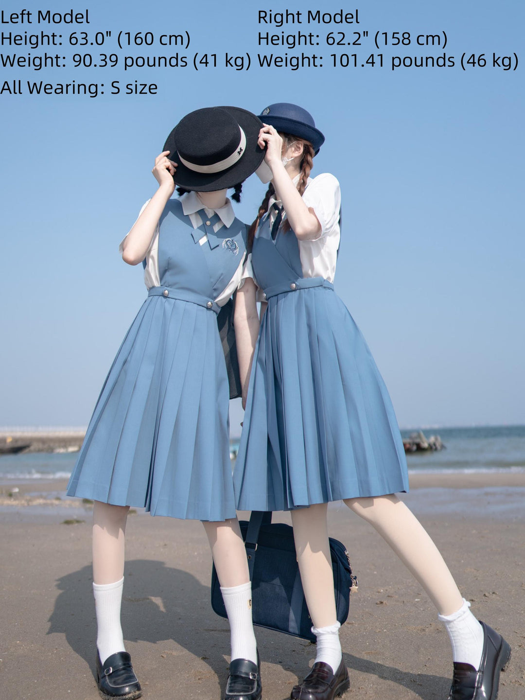 Gay-Blue Knee-Length JK Uniform, Detachable Vest 43446:778496