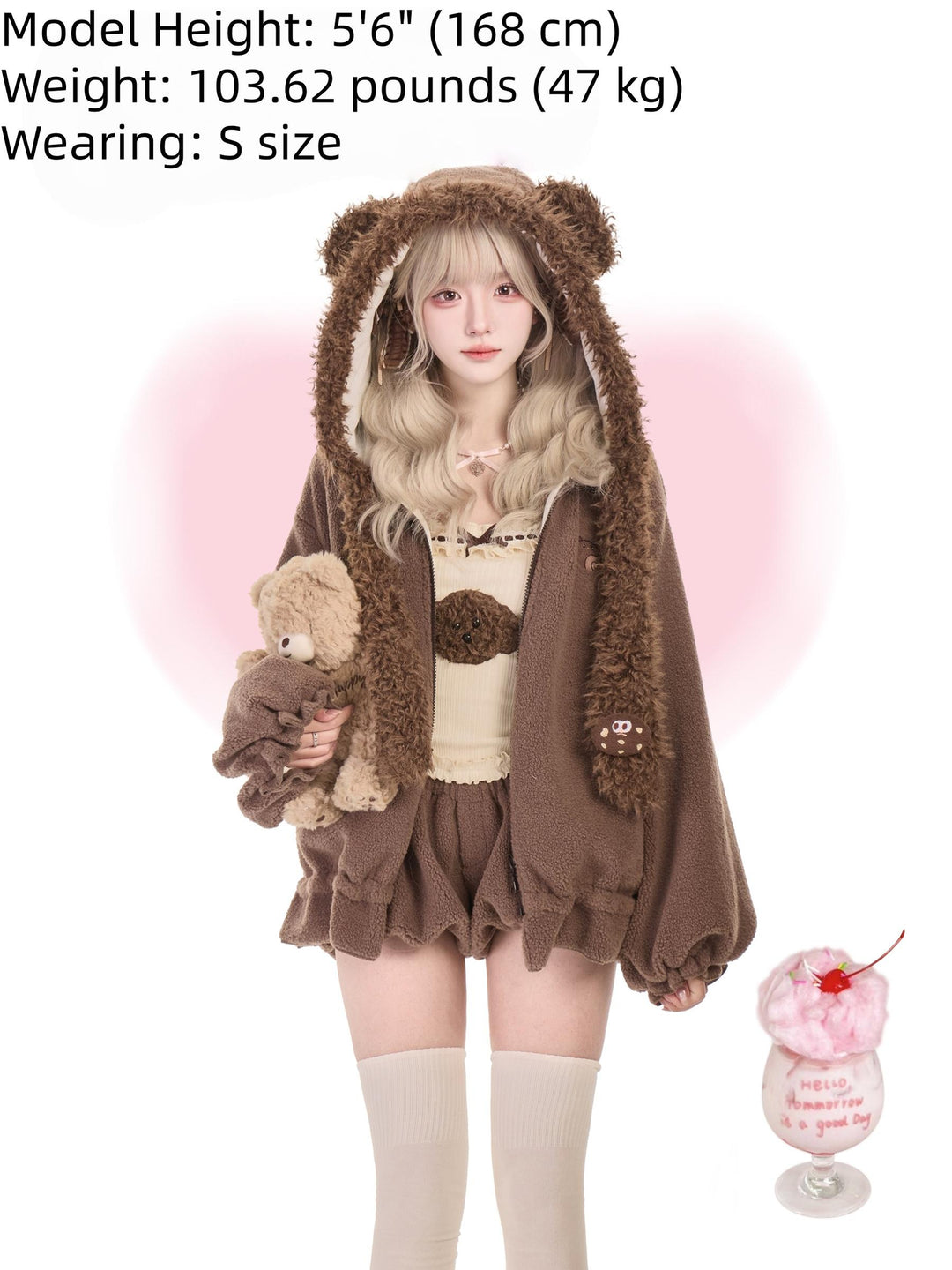 Fleeced Brown Cute Outfit, Bear Ear 44080:796057