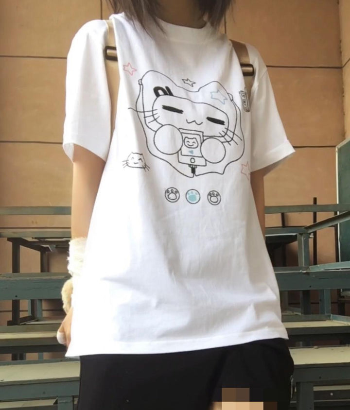 Kawaii T-shirt Cat Printed Cotton Top Versatile T-shirt 38102:579180