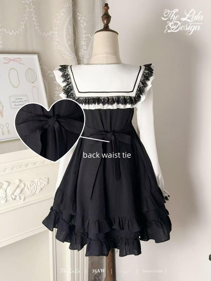Doll-like Sailor Collar Dress, Back Waist Tie 44325:805860