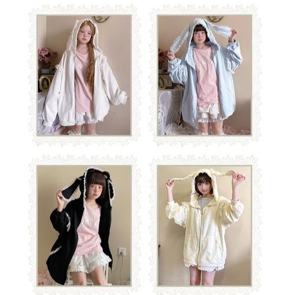 Fairy Kei Bunny Ears Hoodie Lace Coat Multicolor 22654:345516 22654:345516