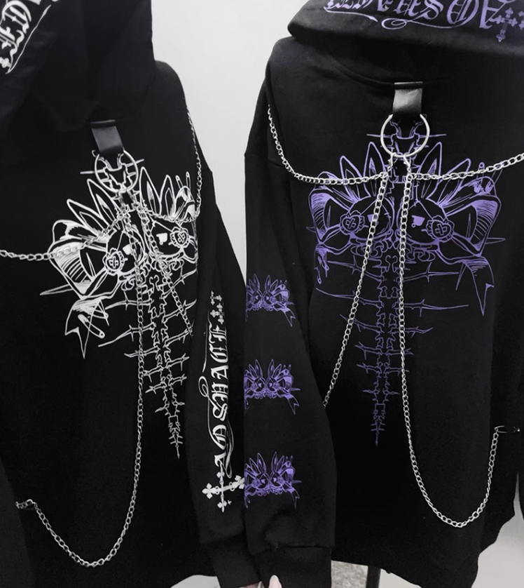 Jirai Kei Hoodie Gothic Sweatshirt Soul-Devouring Rabbit Bone Printed 42150:731183