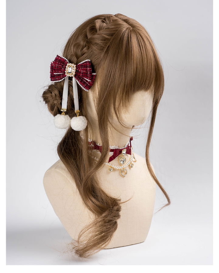 Jirai Kei Hair Clip Ryousangata Plaid Bow Hair Accessory 41584:704286