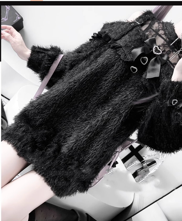 Jirai Kei Sweater Long Black Lace Sweater Layered Skirt 42147:730346