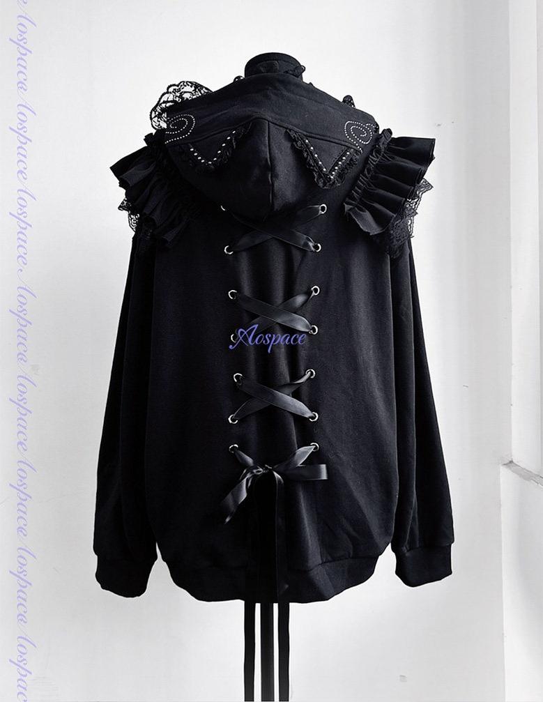 Rhinestone Setting Sub Culture Jacket, Cat Ear Hood 44766:825915