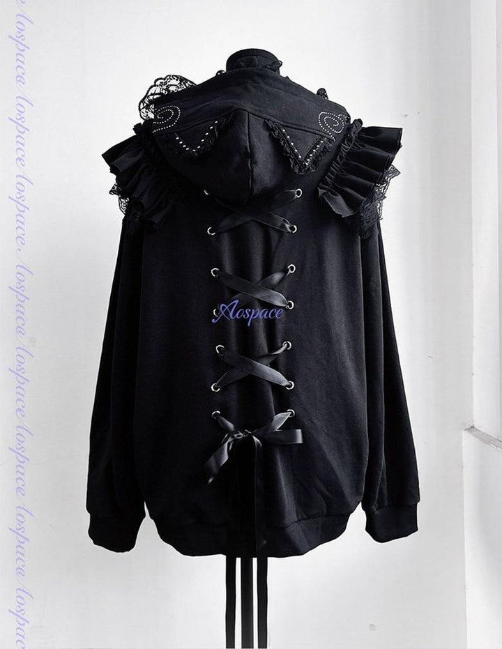 Rhinestone Setting Sub Culture Jacket, Cat Ear Hood 44766:825915
