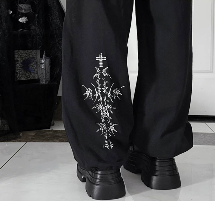 Gothic Skull Printed Jacket and Sport Pants Set 46060:873913