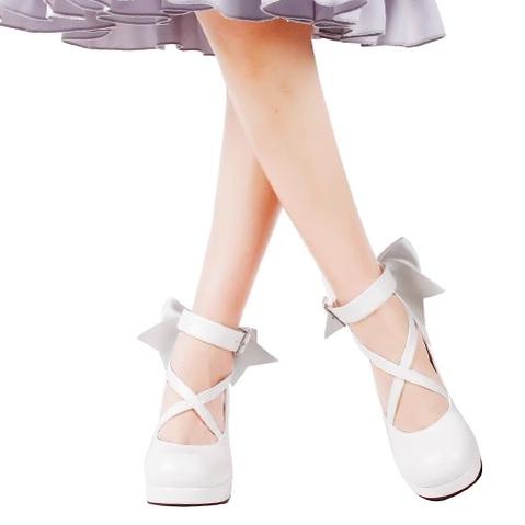 Lolita Shoes Round Toe High Heels With Bow Ties Multicolor 31800:369898 31800:369898