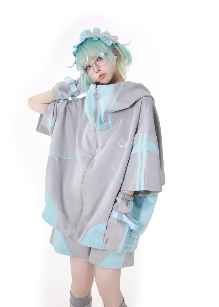 Oversized Short-Sleeved Jirai Kei Jacket Set with Shorts & Pants 42810:764225