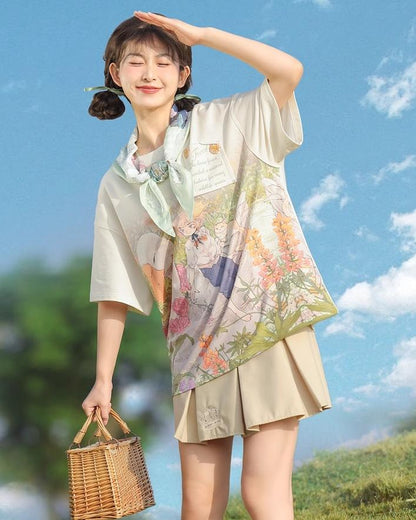 Mori Kei T-shirt Fairy Kei Top Fairytale Print T-shirt 36232:525316