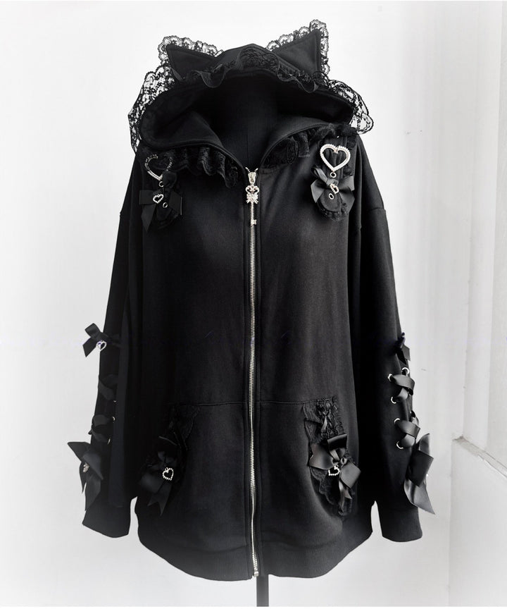 Subculture Hooded Sweatshirt, Oversized & Cat Ear (Black / M S) 44926:829679