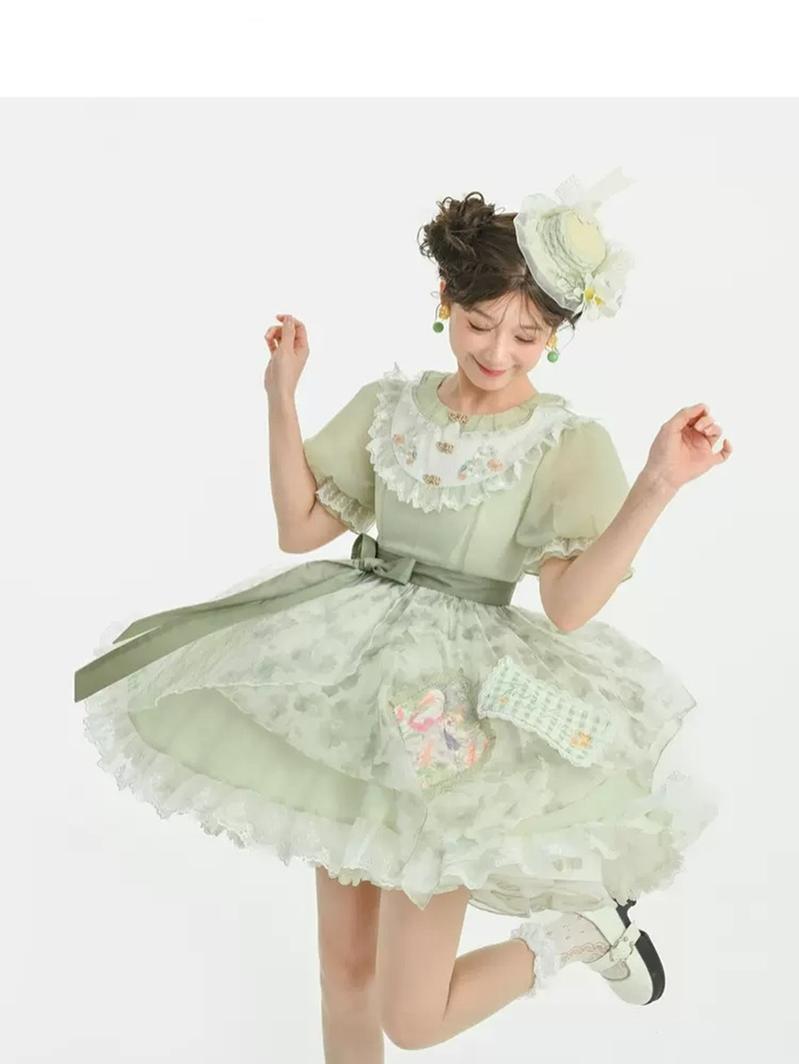 Cottagecore Dress Green Patchwork Lace Lolita Dress 35906:568566