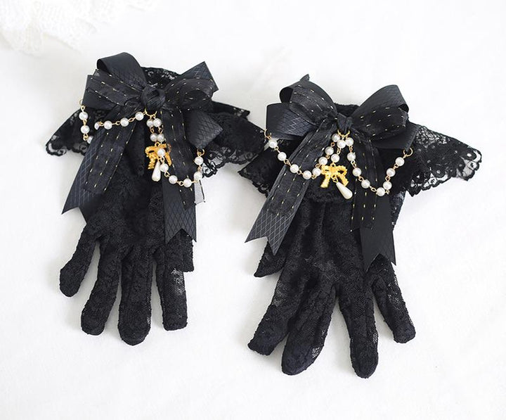 Elegant Lolita Gloves White Black Gloves With Lace Bow 22546:321884