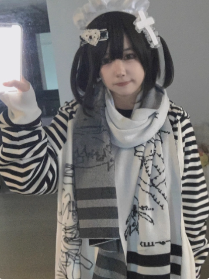 Yami Kawaii Coat Black White Striped Sweater Cat Ear Hoodie 40028:648924