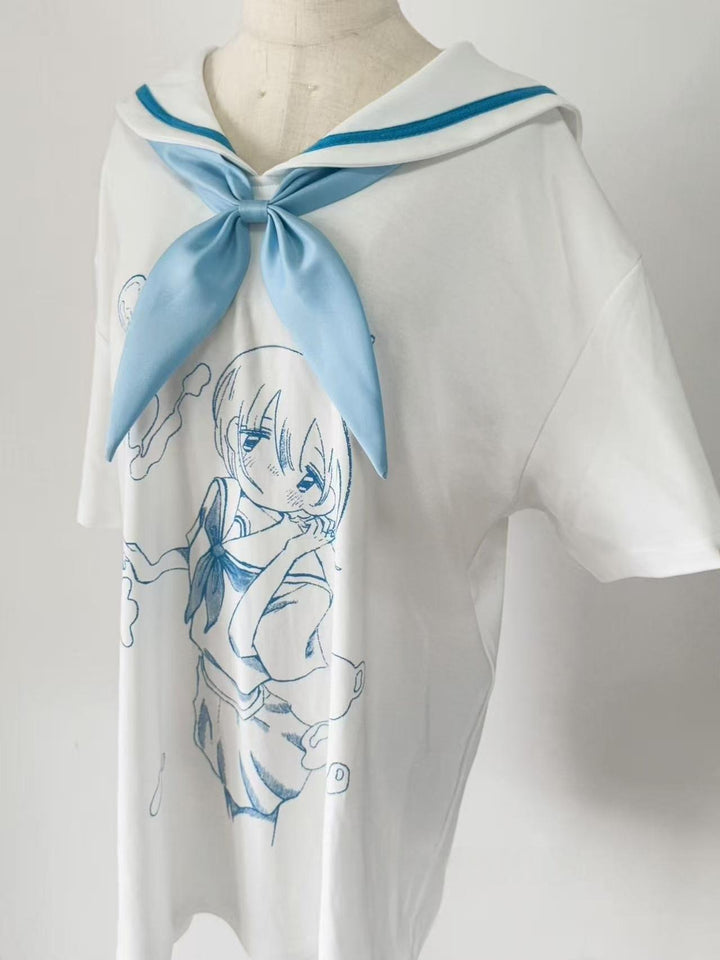 Cotton Tenshi Kaiwai Sailor Collar T-Shirt with Anime Girl Print 43094:765444