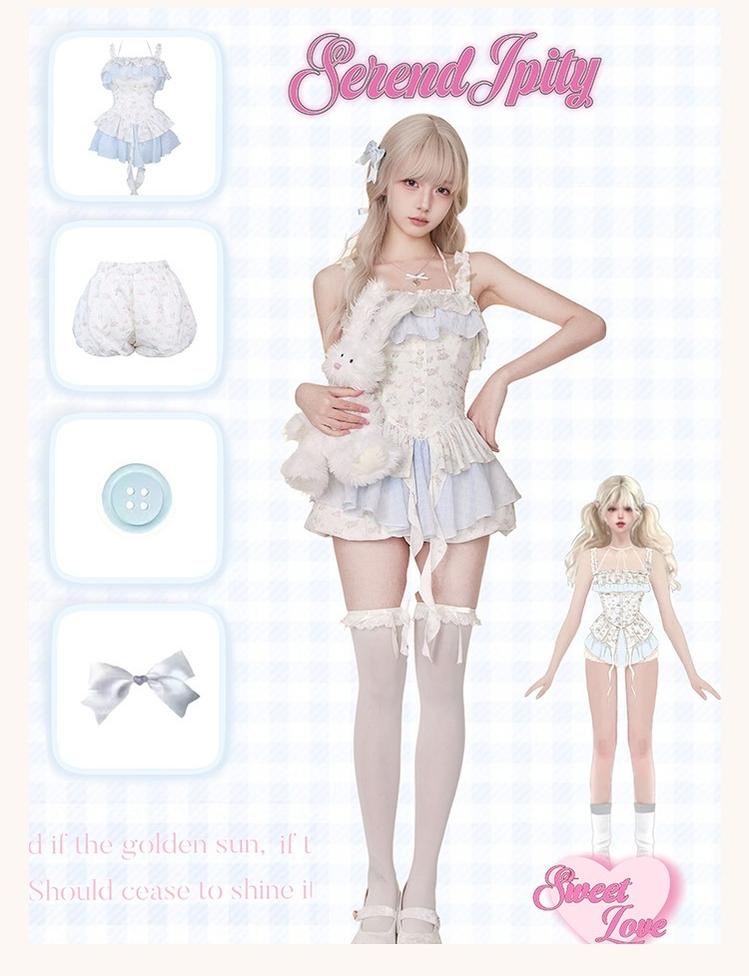 Halter Neck Gyaru Dress + Floral Print Bloomers 43436:780265