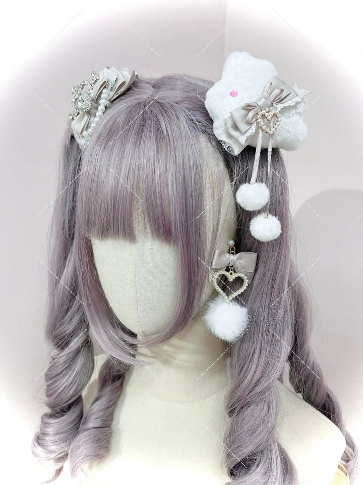 Jirai Kei Heart-shaped Earrings, Fluffy Pom-pom & Bow Accents 45694:860103