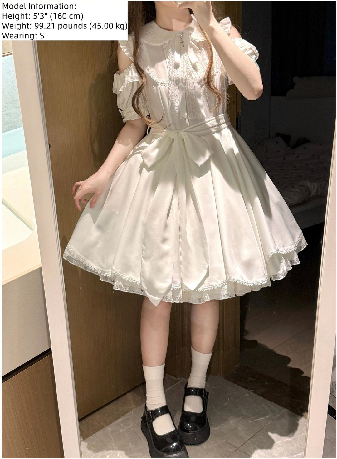 Seiso Kei Solid Lace Dress, Open Shoulder 45634:857929