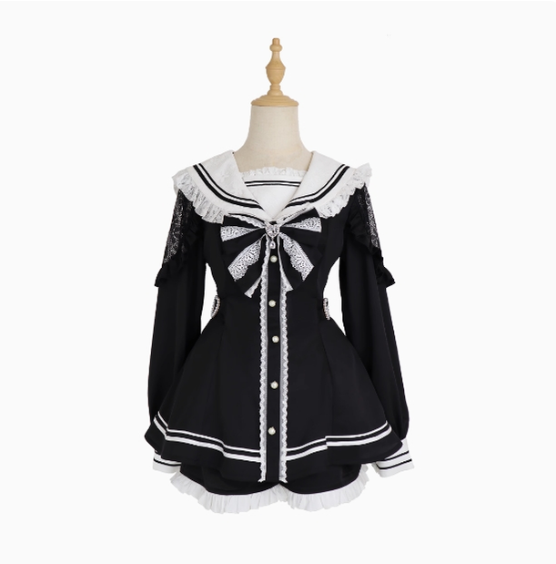 Jirai Kei Dress Set Sailor Collar Long-sleeved Dress 34502:646866