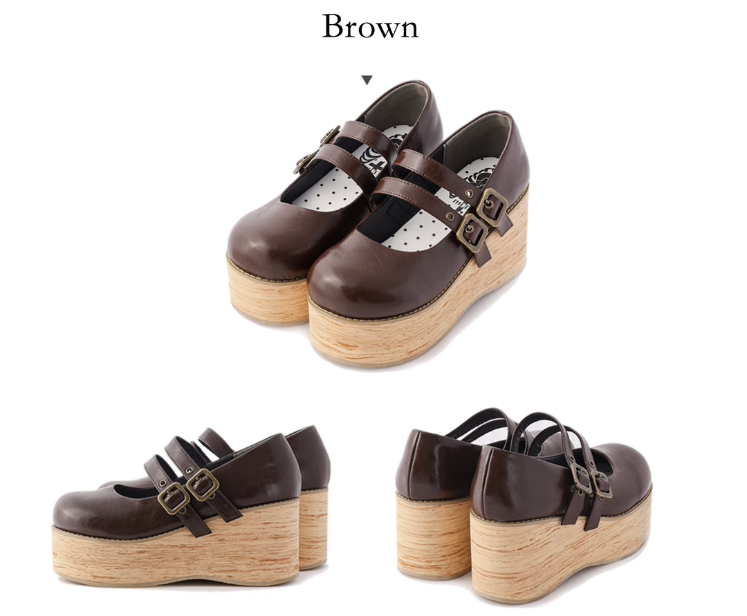 Retro-wooden Bottom Double Button Platforms Multicolor 21784:318872 21784:318872