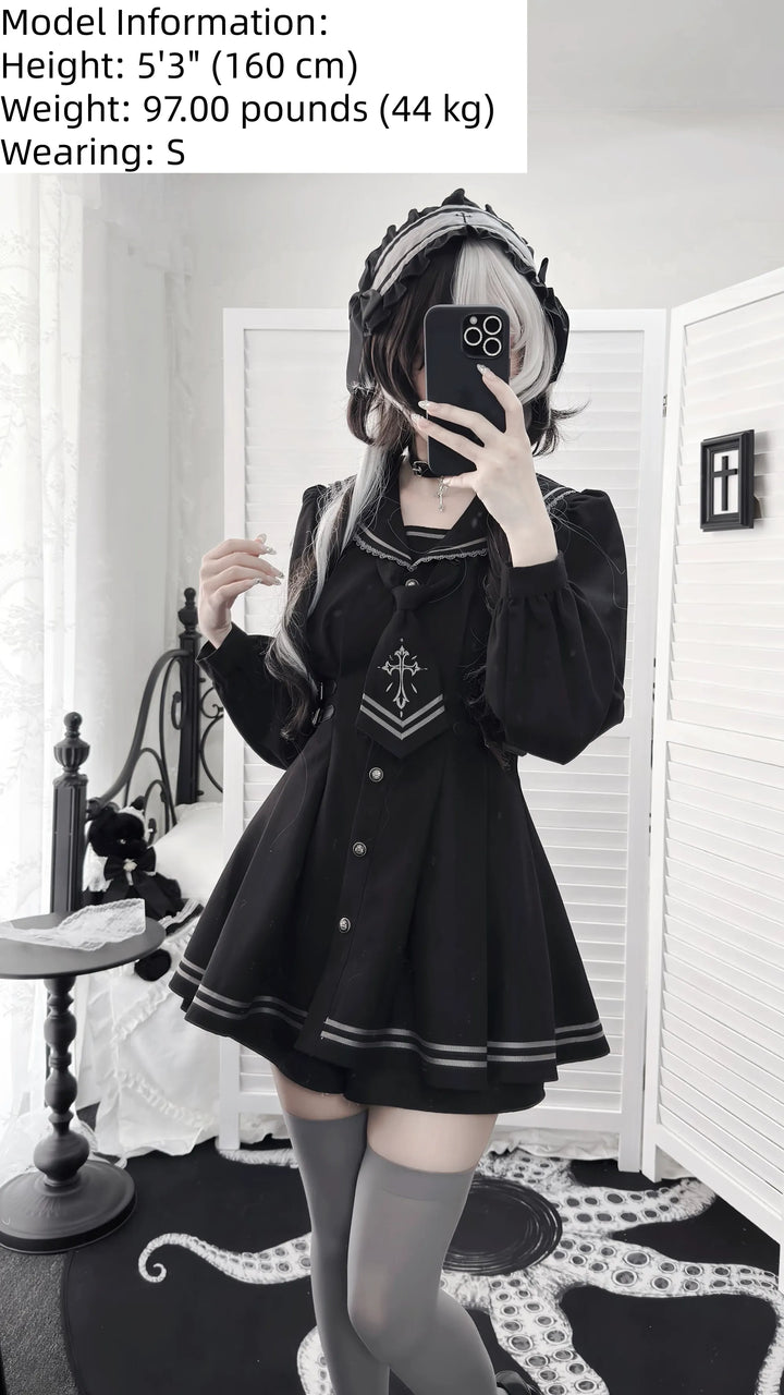 Black Sailor Collar JK Uniform, Detachable Necktie 45624:859786