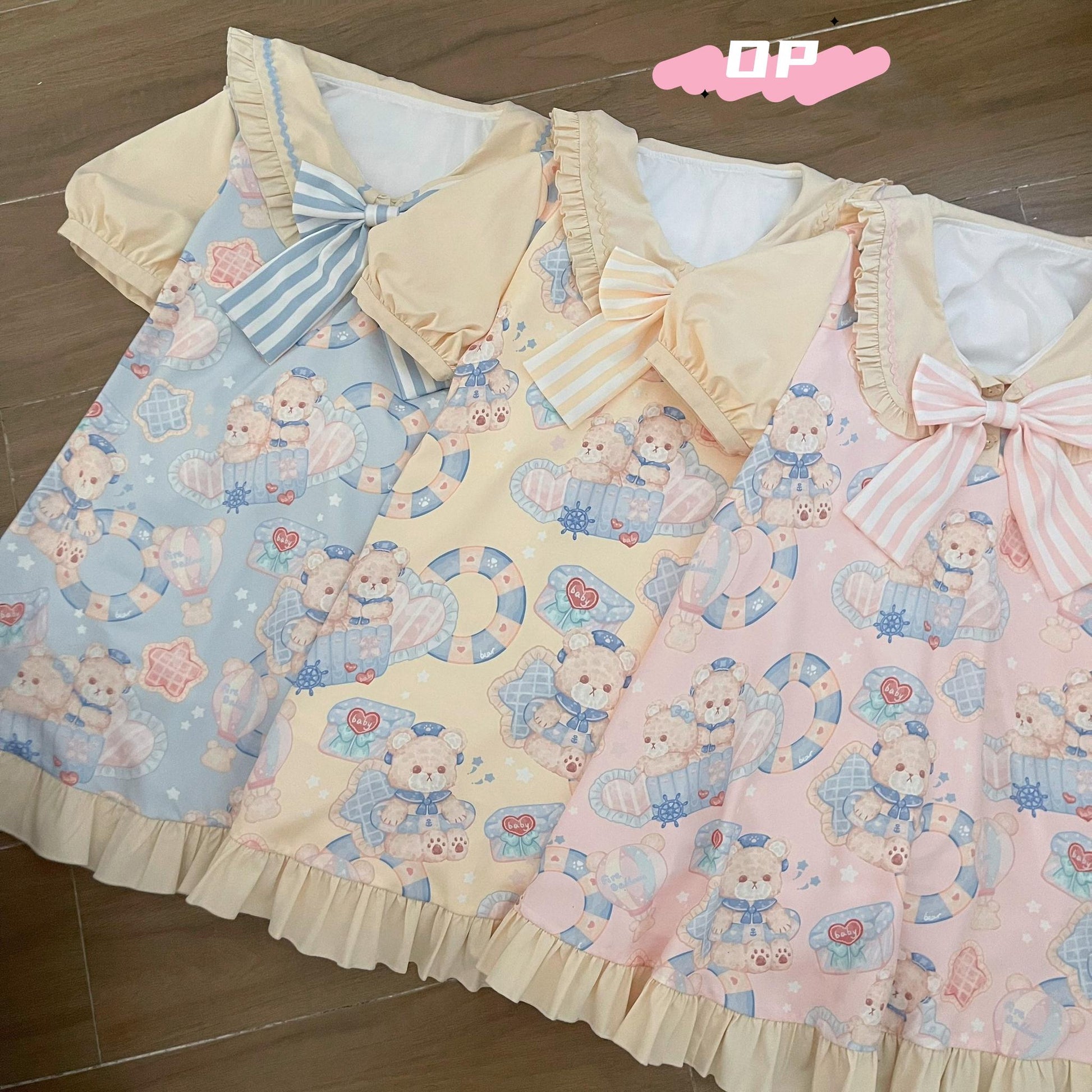 Sweet Lolita Dress Bear Print Jumper Dress Kawaii Salopette 37288:555664