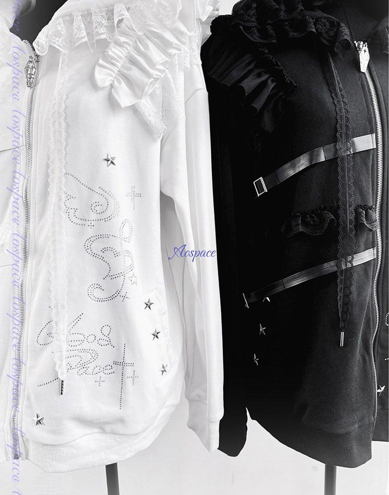 Rhinestone Setting Sub Culture Jacket, Cat Ear Hood 44766:825908