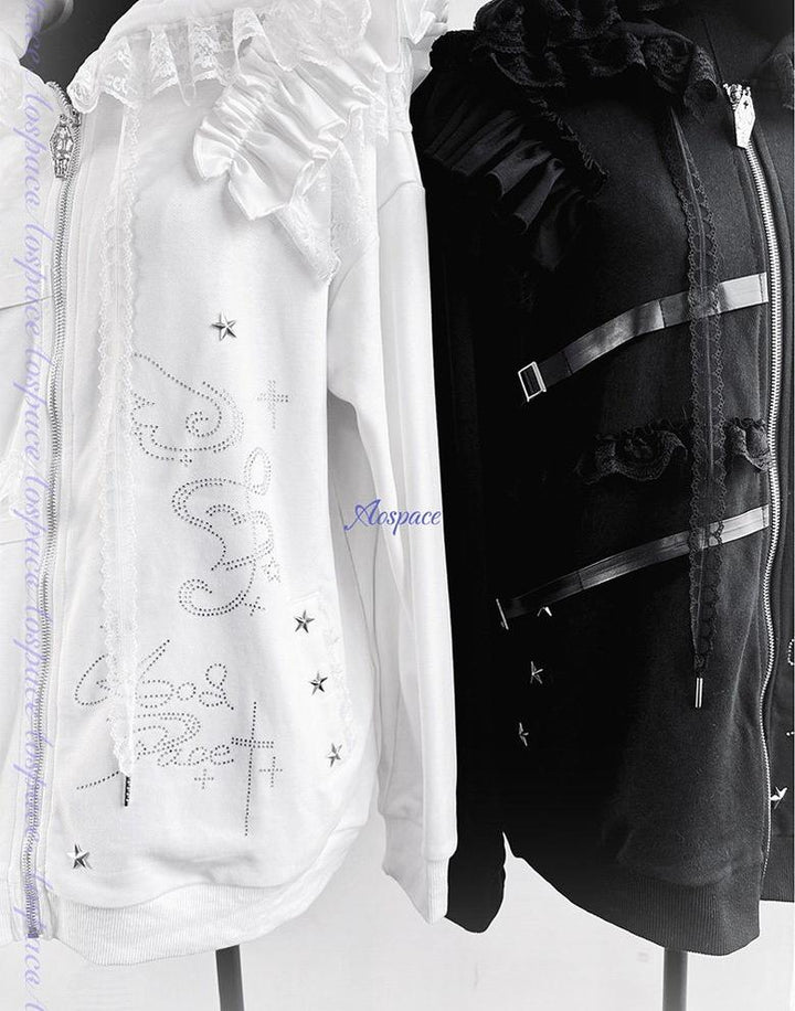 Rhinestone Setting Sub Culture Jacket, Cat Ear Hood 44766:825908