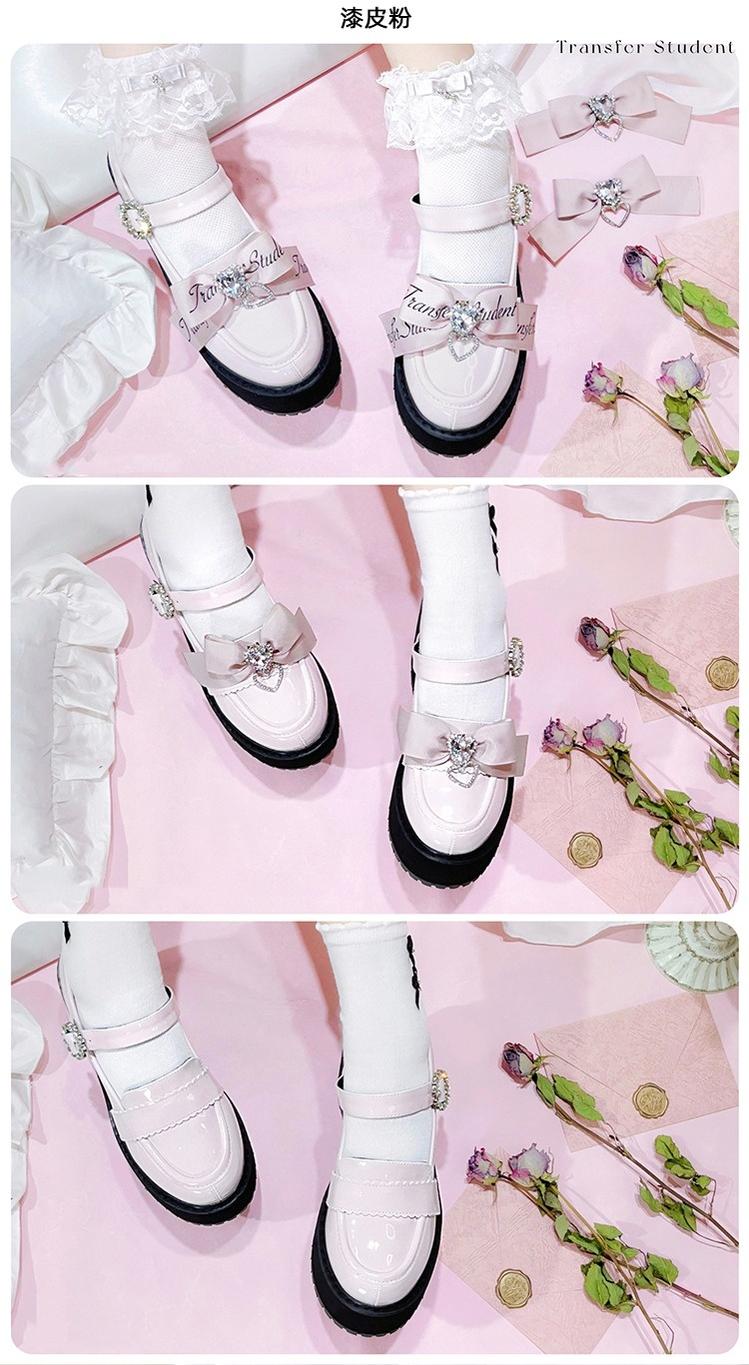 Jirai Kei Shoes Rhinestone Bow Platform Shoes With Shoe Clip