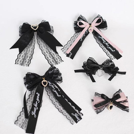 Jirai Kei Black Pink Hair Pin Lace Ribbon Hair Pin 22536:322356