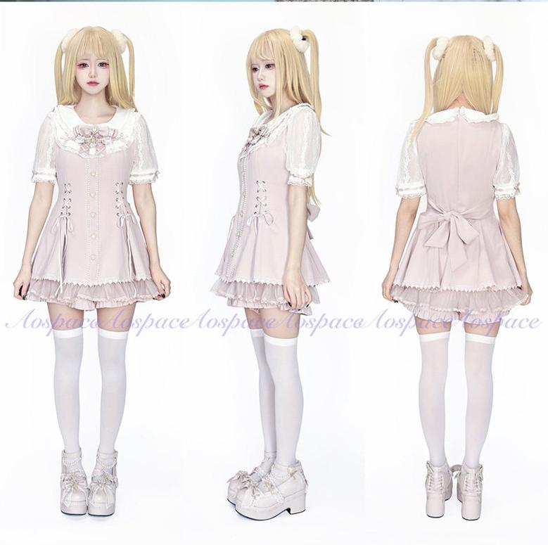 Jirai Kei Lace-Sleeved Dress, Elastic Shorts 44759:824568